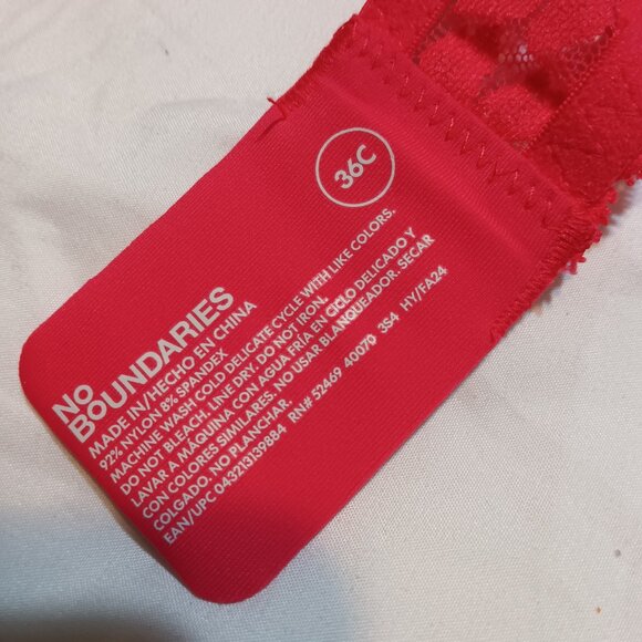 NWT No Boundaries Red Lace Balconette Bra – 36C – Sugarcup™ Plant-Based Padding - Picture 5 of 6